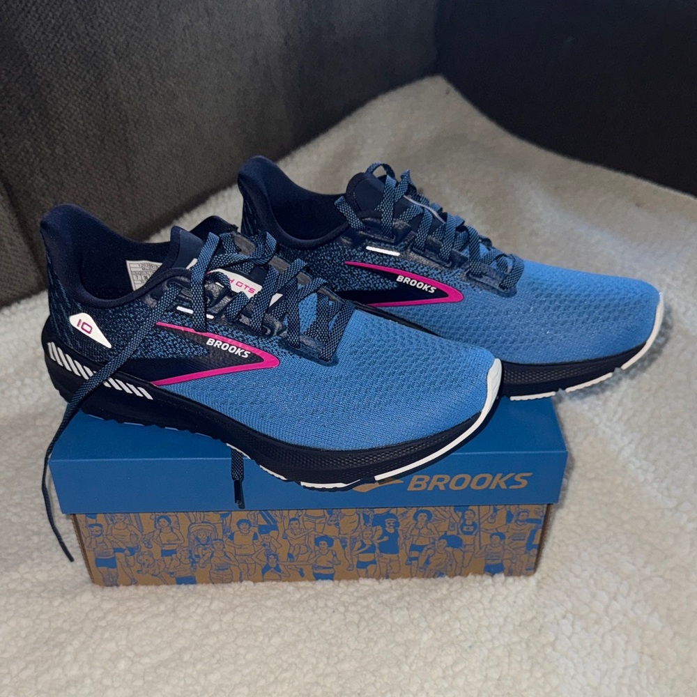 Brooks Blue Running Sneakers with Pink Accent
